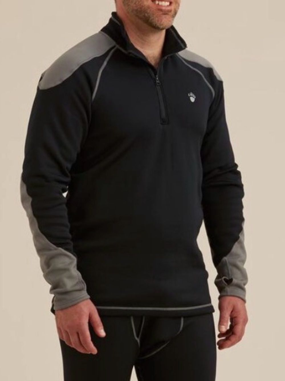 Duluth’s Men's AKHG Polartec 1/4 Zip Black Sweater (L)